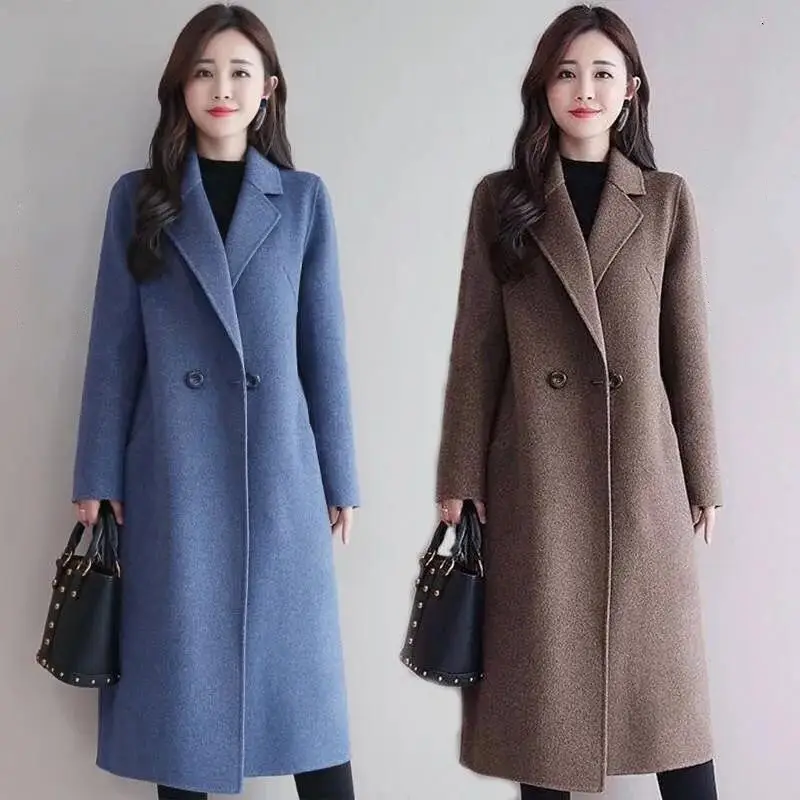 Women Woolen Long Coat Red Korean Style Winter Coat