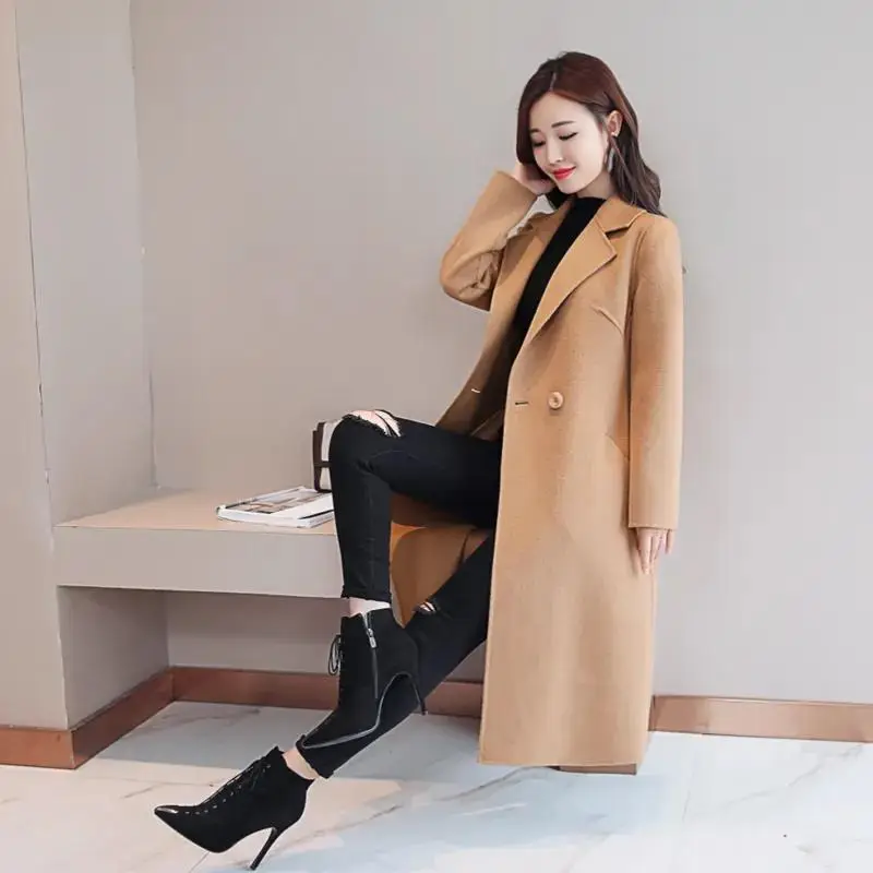 Women Woolen Long Coat Red Korean Style Winter Coat - Image 8