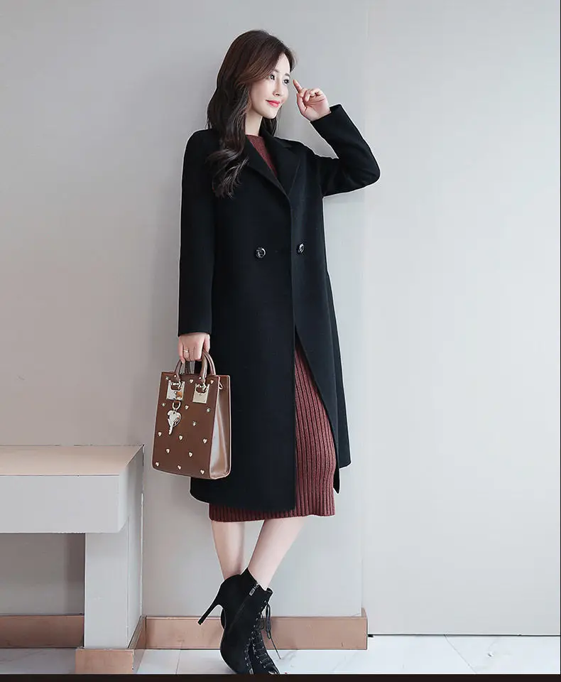 Women Woolen Long Coat Red Korean Style Winter Coat — feature 13
