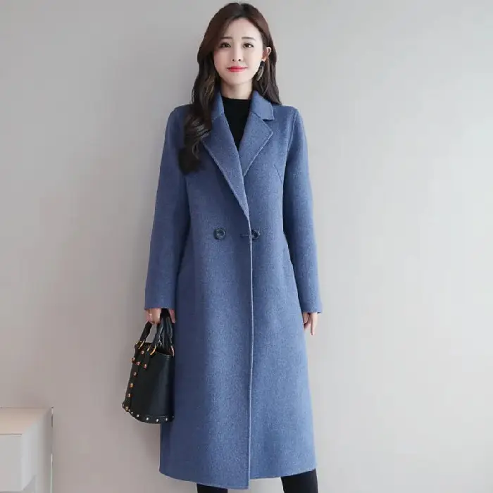 Women Woolen Long Coat Red Korean Style Winter Coat - Image 2