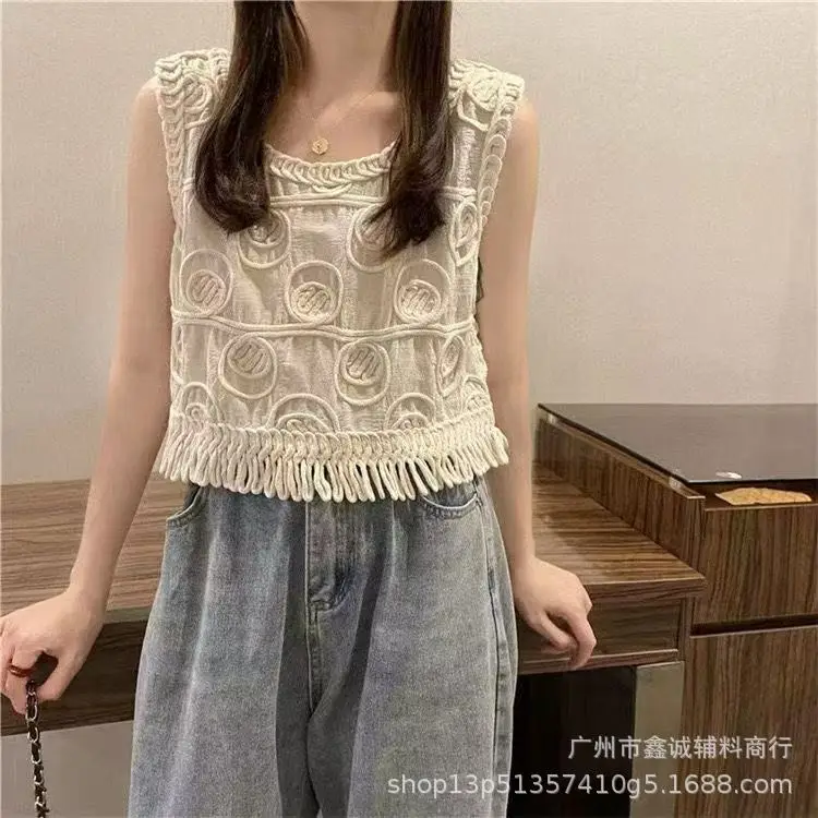 White Cotton Knitted V-neck Vest for Women - Image 24
