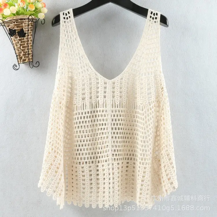 White Cotton Knitted V-neck Vest for Women - Image 3
