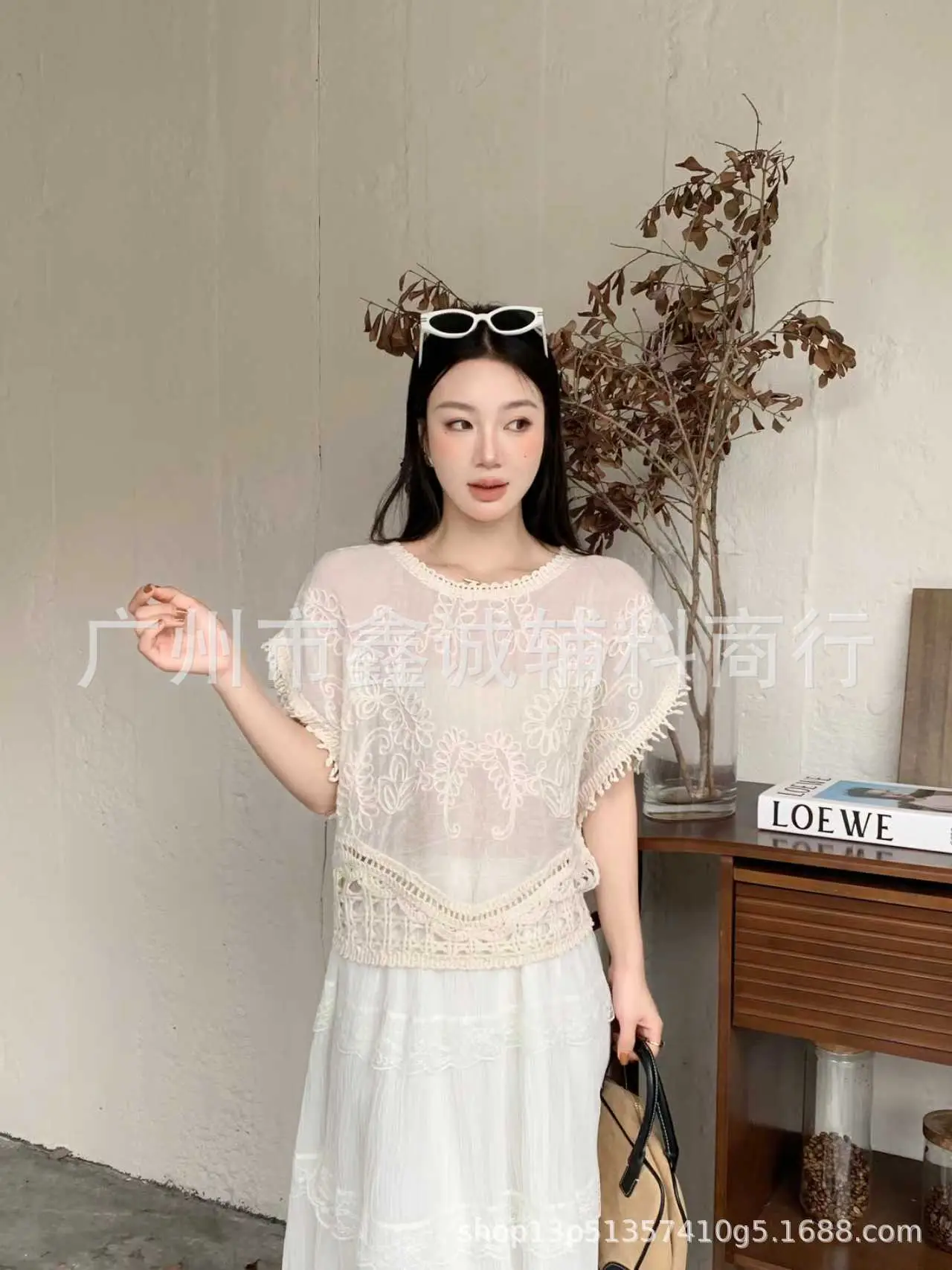 White Cotton Knitted V-neck Vest for Women - Image 40