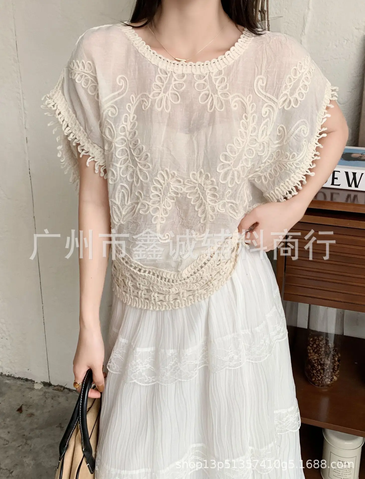 White Cotton Knitted V-neck Vest for Women - Image 41