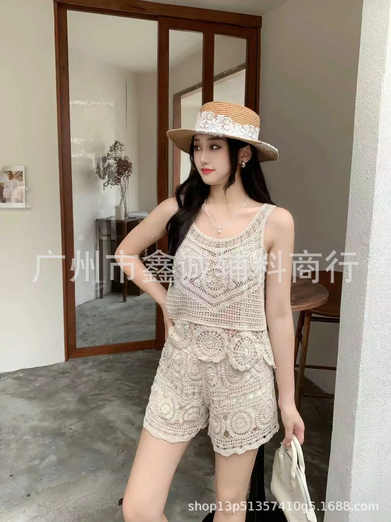 White Cotton Knitted V-neck Vest for Women - Image 45