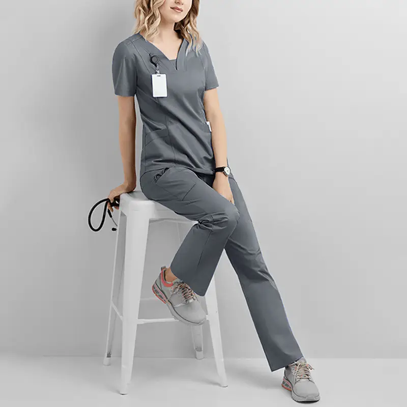 Gray Surgical T-Shirt & Trouser Set for Women - Image 10