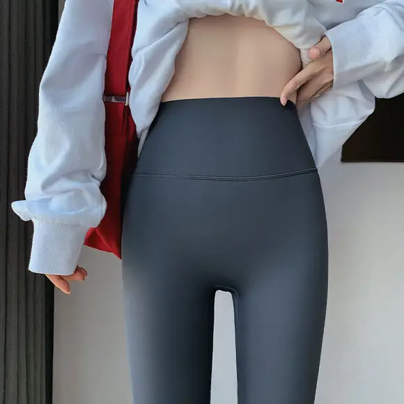 Black PU Leather Slimming High Waist Tights — feature 10