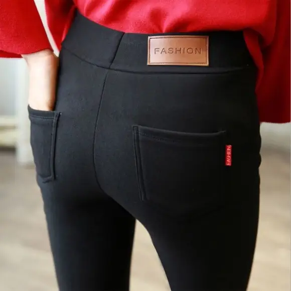 Black PU Leather Slimming High Waist Tights — feature 3