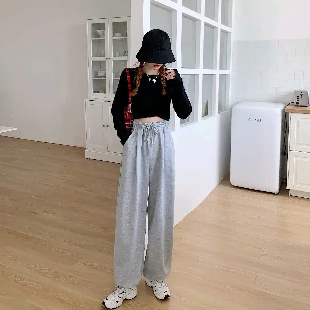 Women's Grey Leg Harlan Pants Loose High Waist Wide Leg Casual - Image 4
