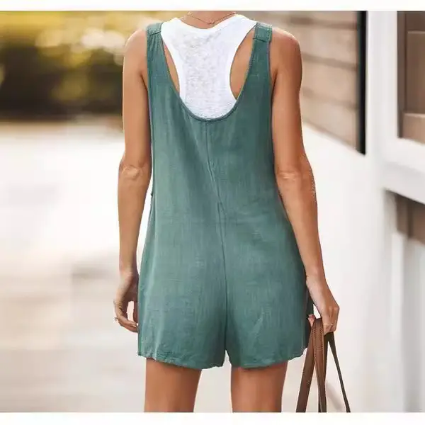 Dark Green Cotton Lace Jump Suit with Strap Pants - Image 13
