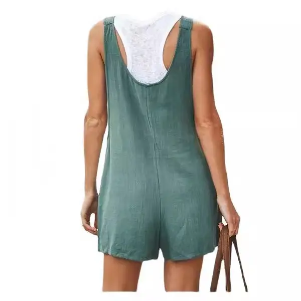 Dark Green Cotton Lace Jump Suit with Strap Pants - Image 14