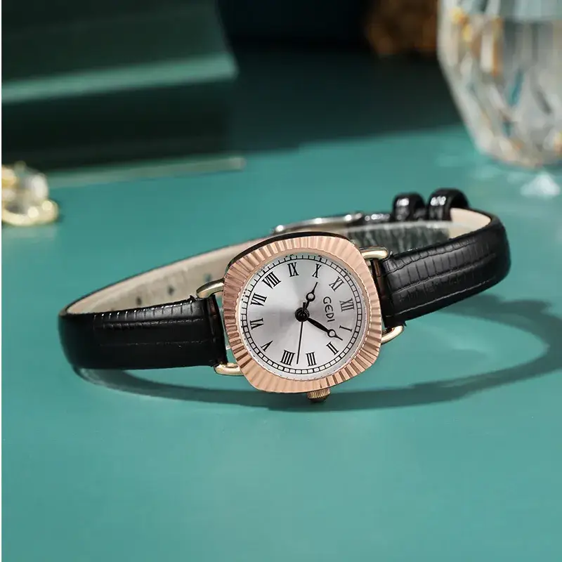 Gold Rose Gold Women's Quartz Watch with Brown Leather Strap - Image 4