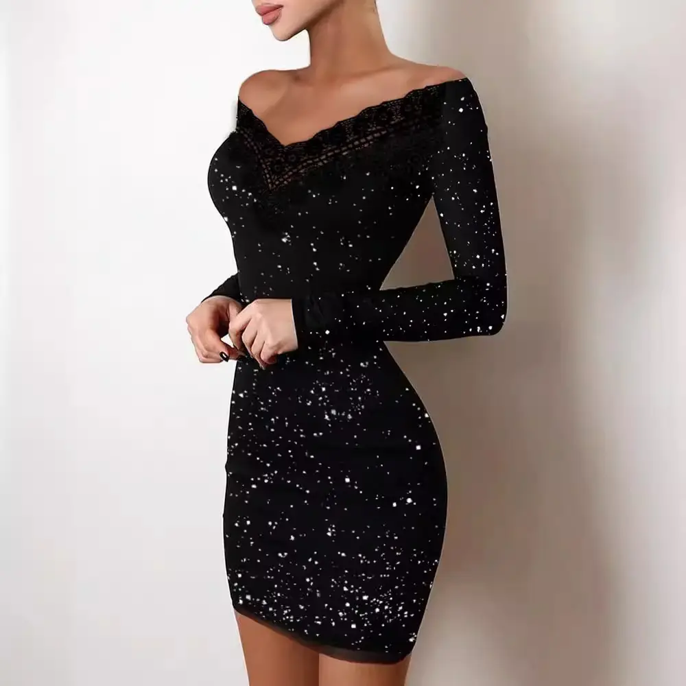 Black Sequin Embroidered Mini Dress for Women - Image 7