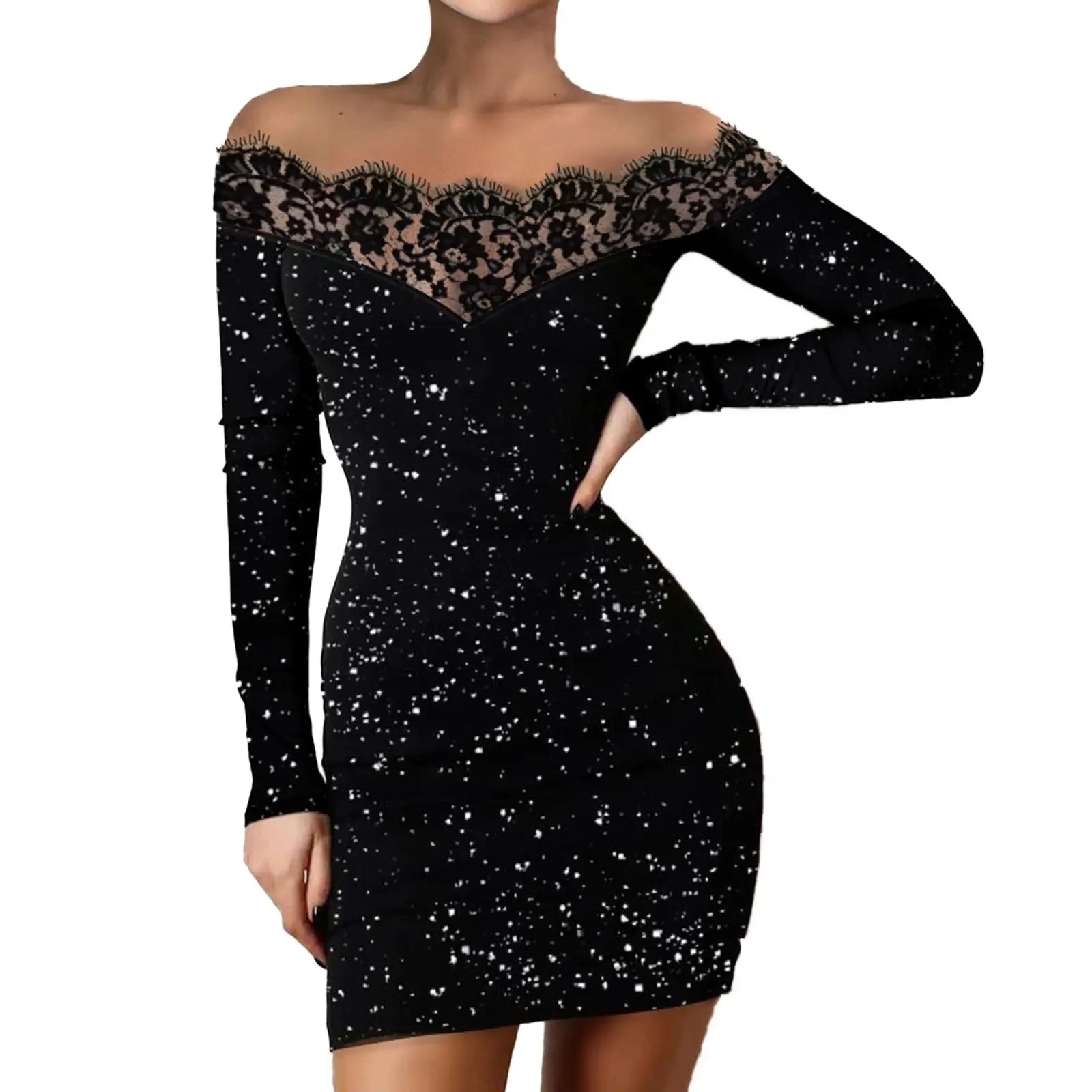 Black Sequin Embroidered Mini Dress for Women - Image 10