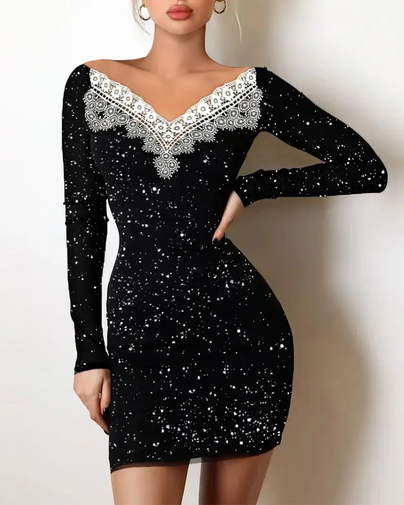 Hot silver white lace V-neck