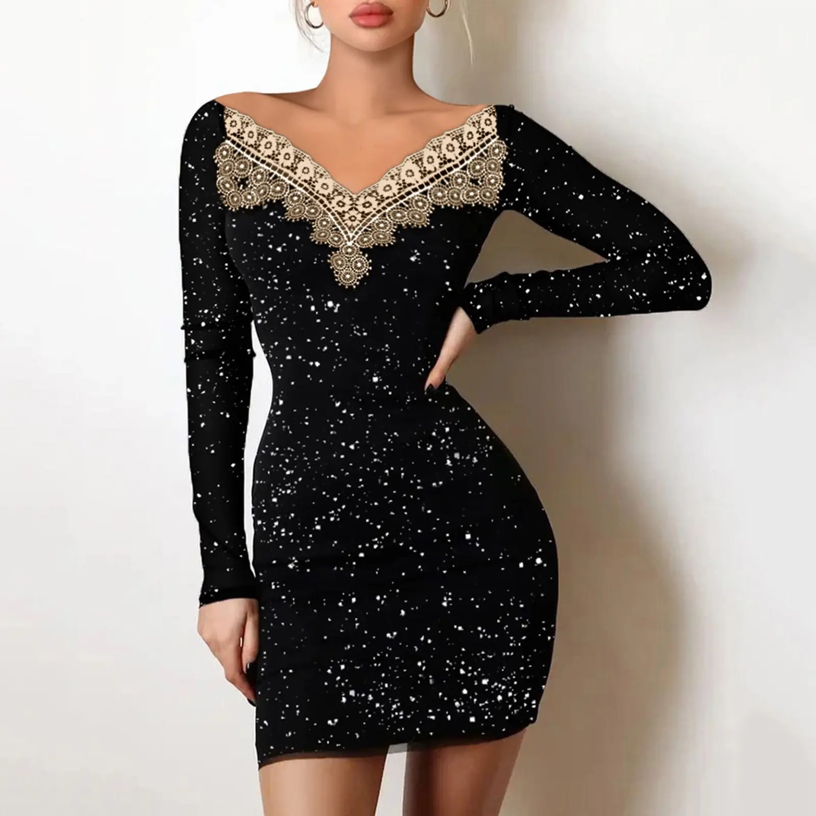 Black Sequin Embroidered Mini Dress for Women - Image 4