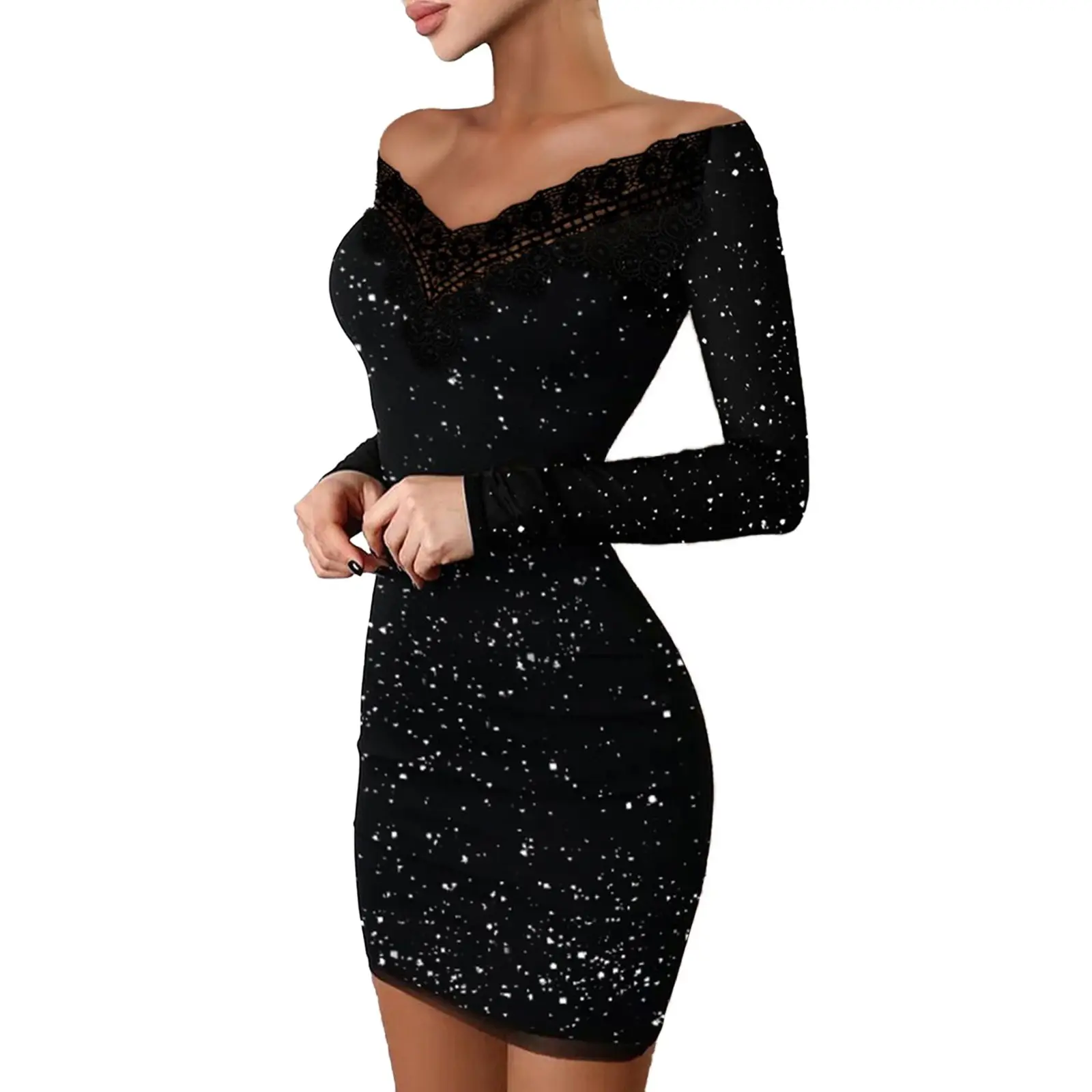 Black Sequin Embroidered Mini Dress for Women - Image 2