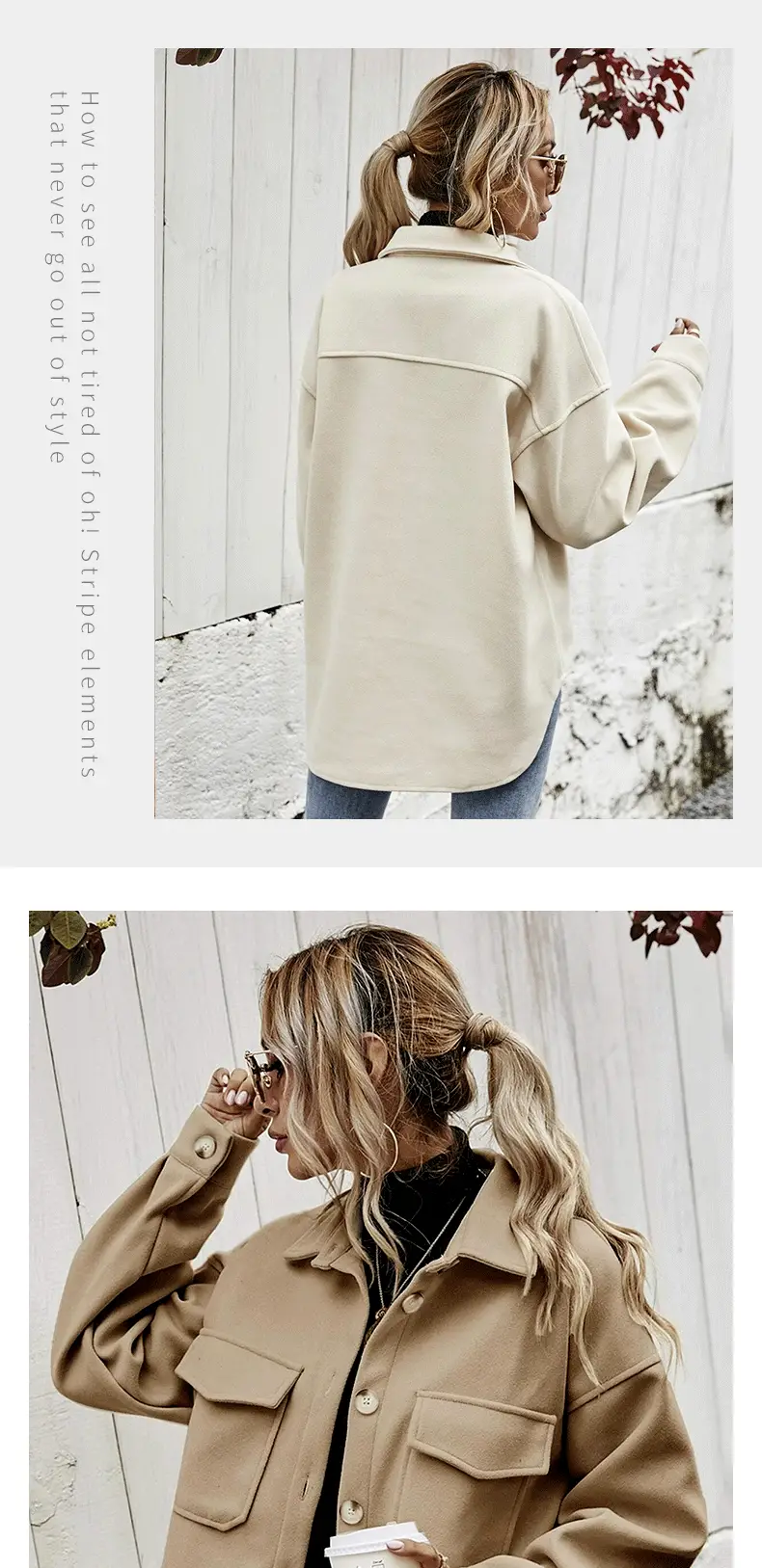 Women Woolen Lapel Shirt Coat Beige 2021 Winter — feature 4
