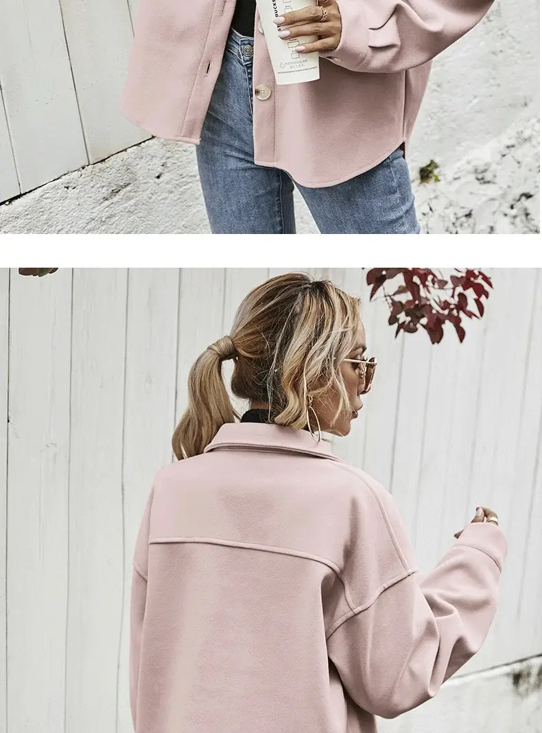Women Woolen Lapel Shirt Coat Beige 2021 Winter — feature 8