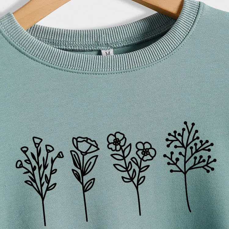 Women's Grey 4-Flower Printed Sweatshirt Long Sleeve Winter Casual - Image 19