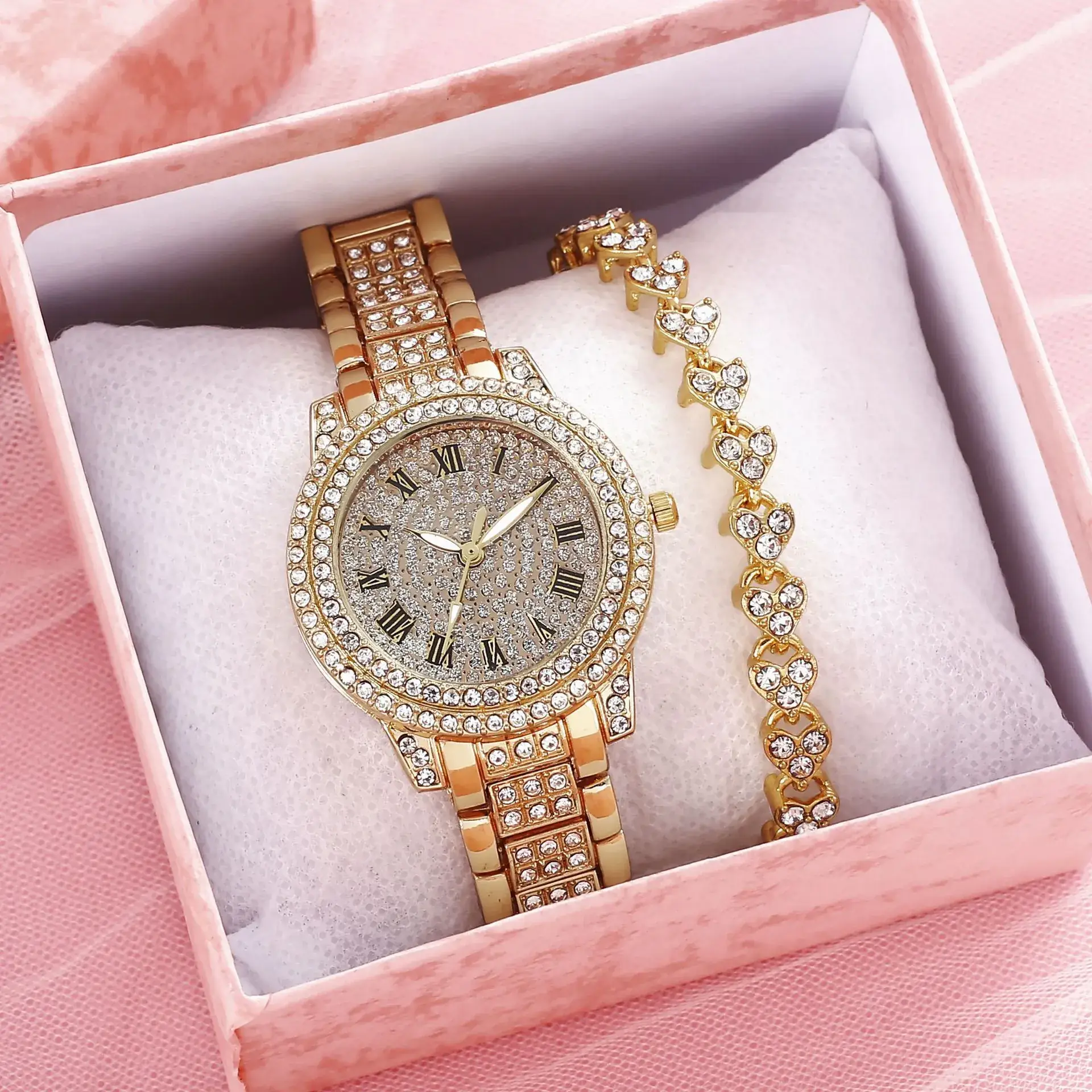 Gold Rhinestone Women's Wristwatch Set - Image 2