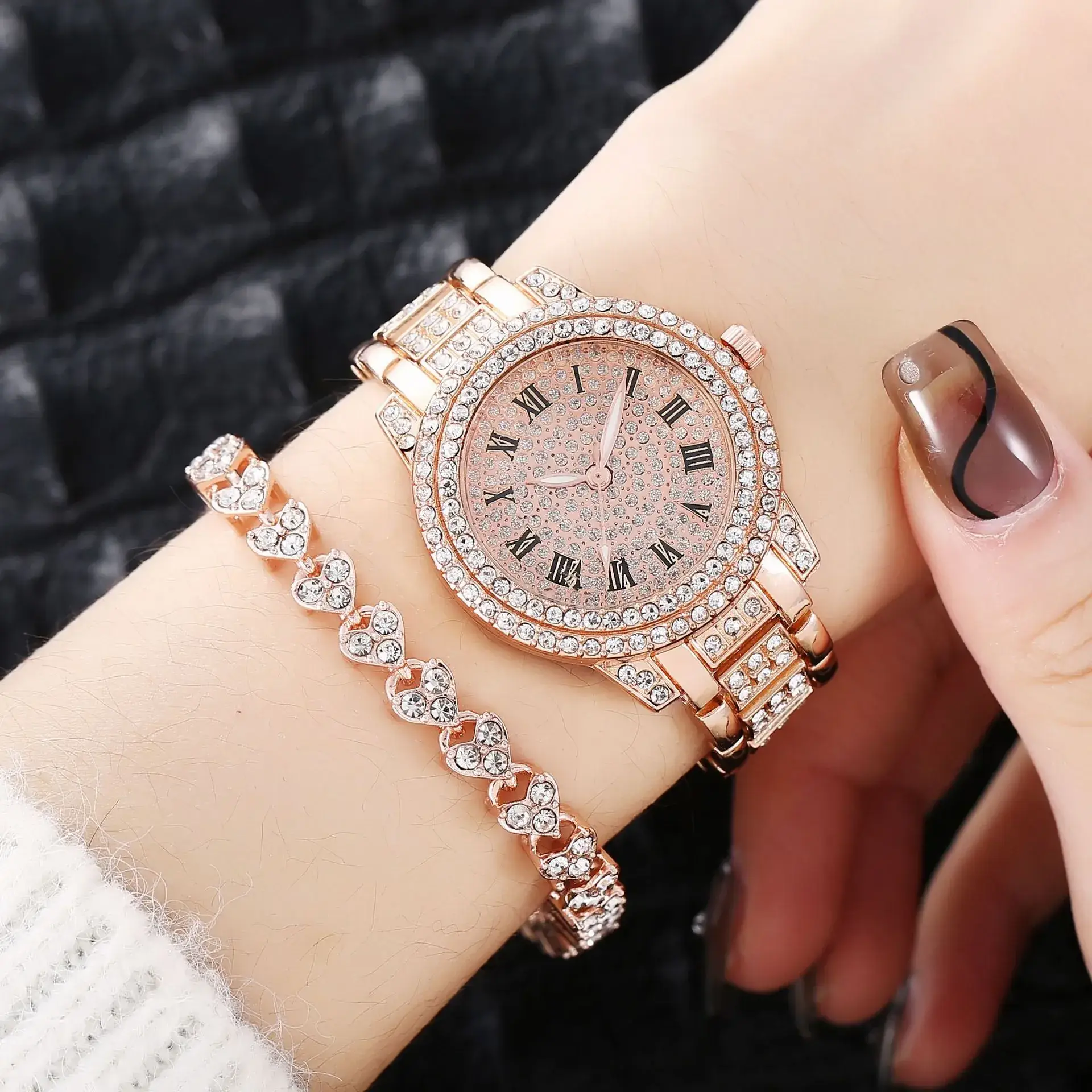Gold Rhinestone Women's Wristwatch Set - Image 14