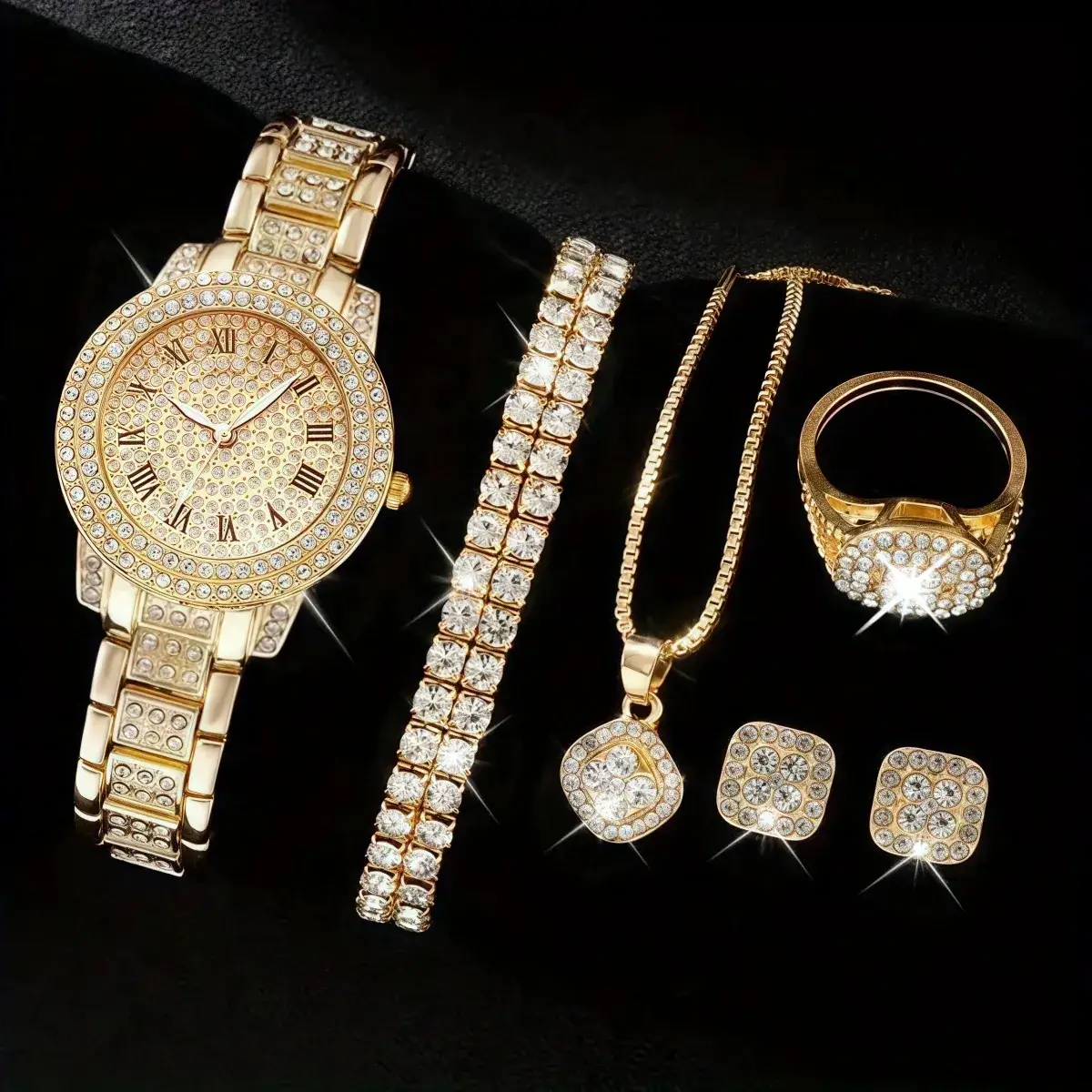 Gold Rhinestone Women's Wristwatch Set - Image 7