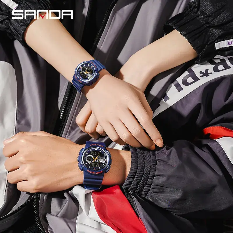 Sanda Couple Watches Blue Digital Waterproof Strap - Image 9