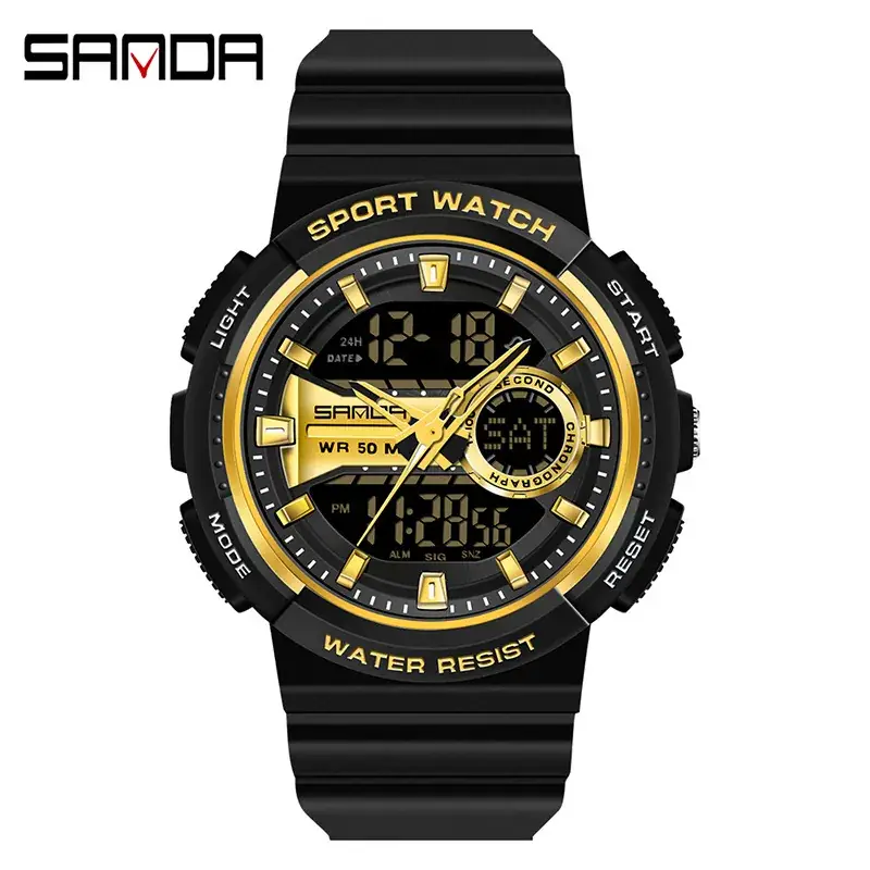 Sanda Couple Watches Blue Digital Waterproof Strap - Image 2