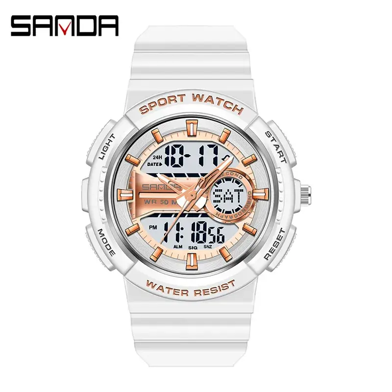 Sanda Couple Watches Blue Digital Waterproof Strap - Image 4