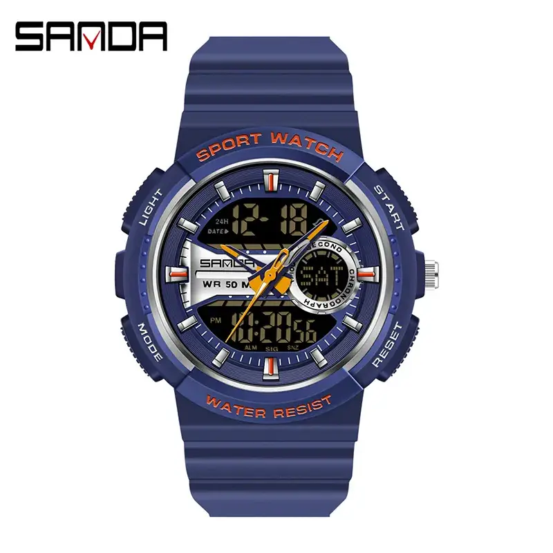 Sanda Couple Watches Blue Digital Waterproof Strap - Image 6