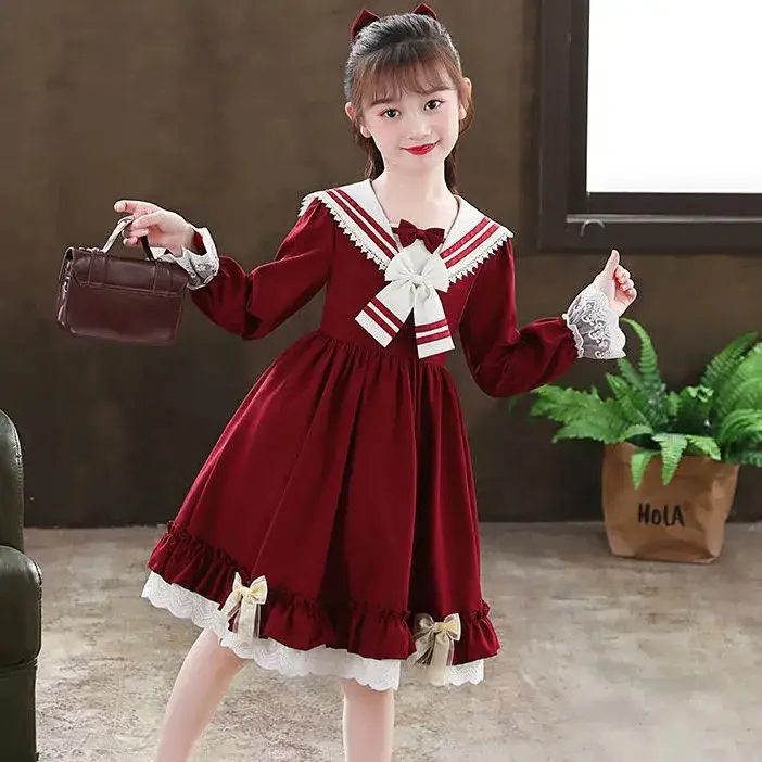 Girls Princess Dress Navy Blue Long Sleeve Lolita Style - Image 6