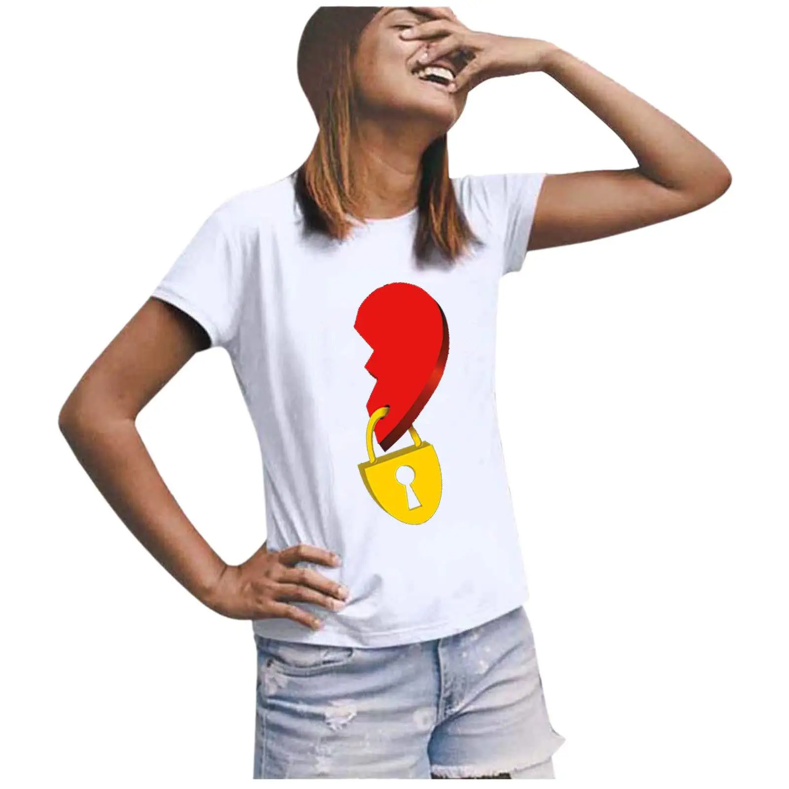 Love Key Lock Printed T-Shirt White 2022 - Image 4