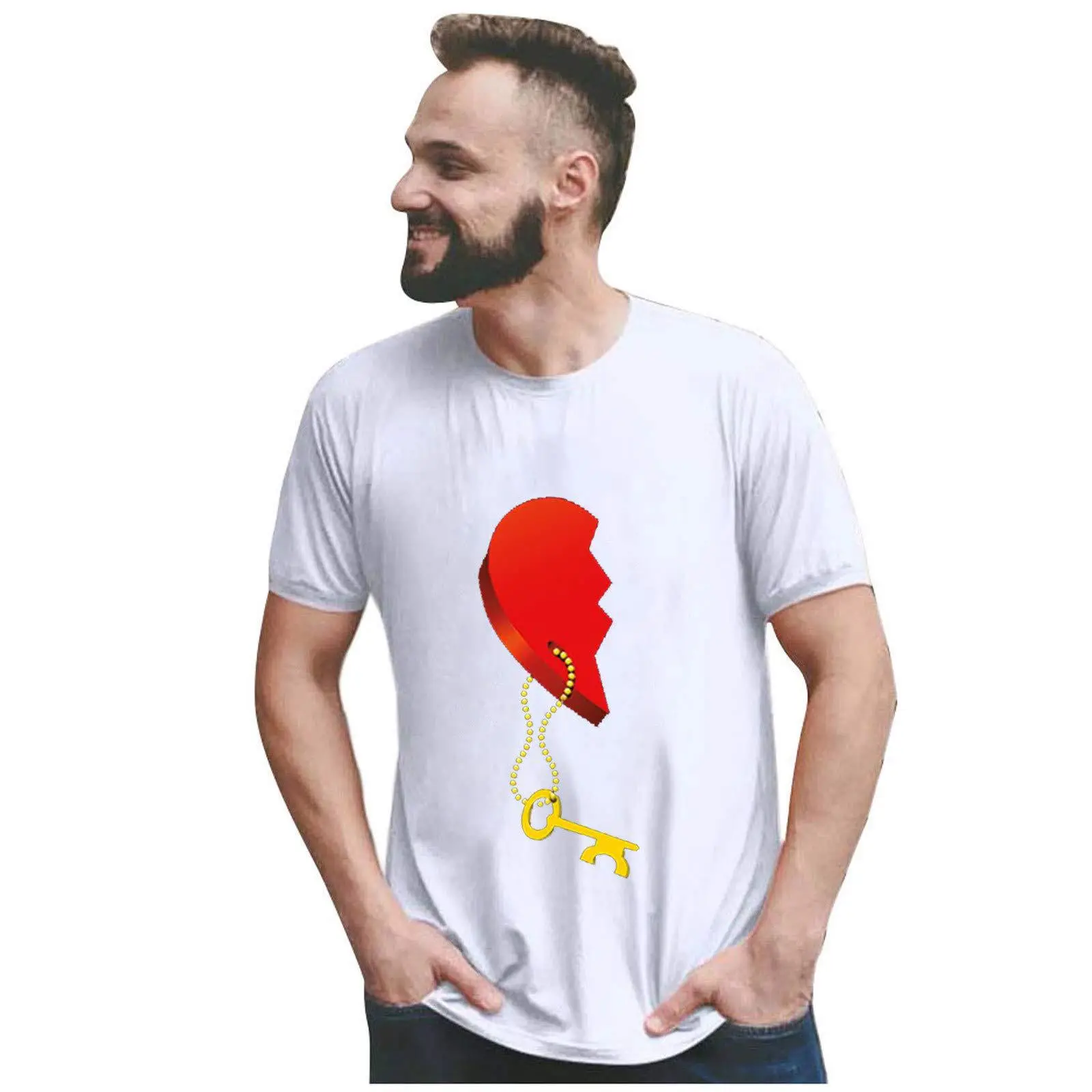 Love Key Lock Printed T-Shirt White 2022 - Image 7