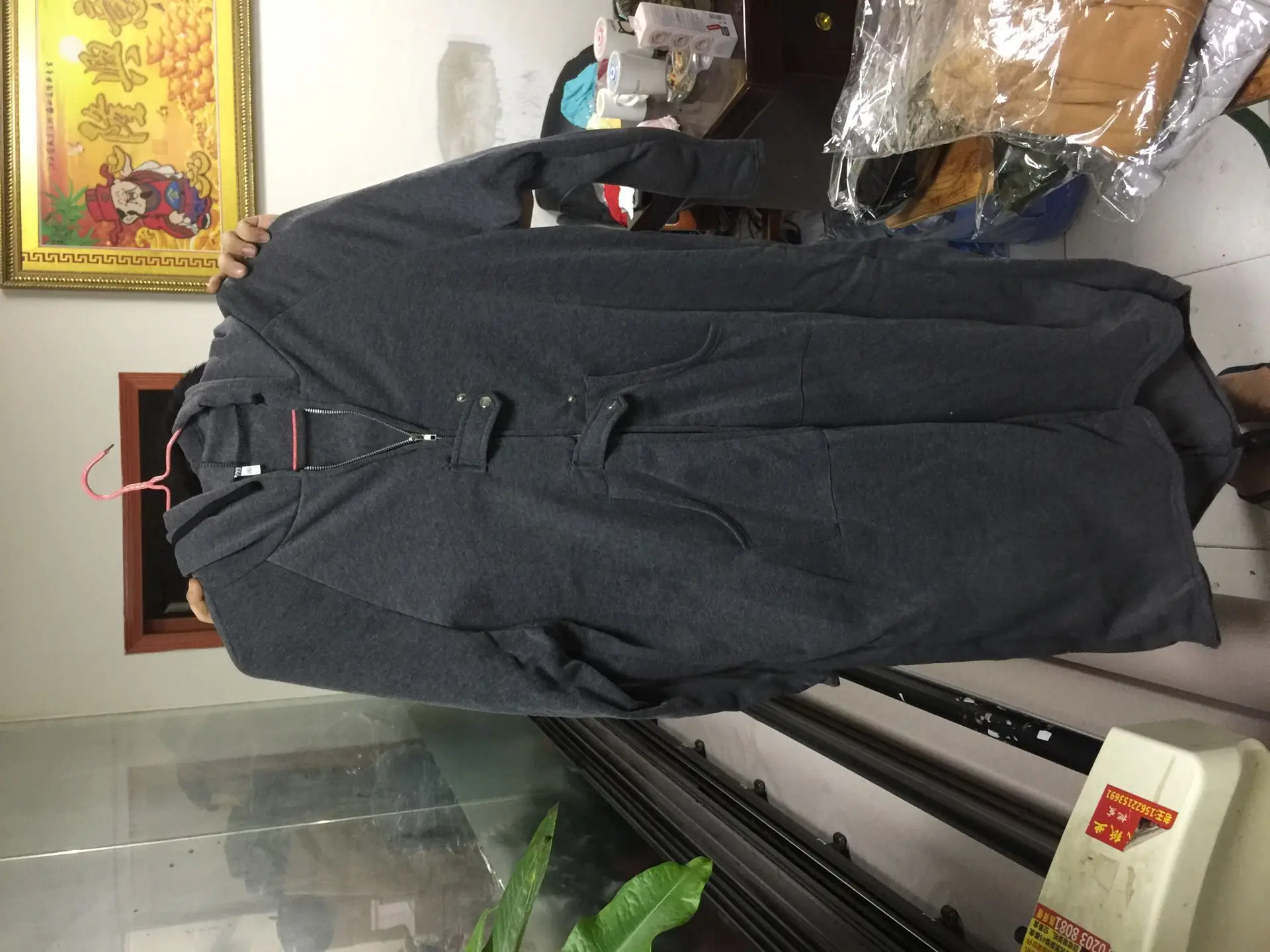 Black Fleece Hooded Windbreaker Long Coat S-5XL Women — feature 10