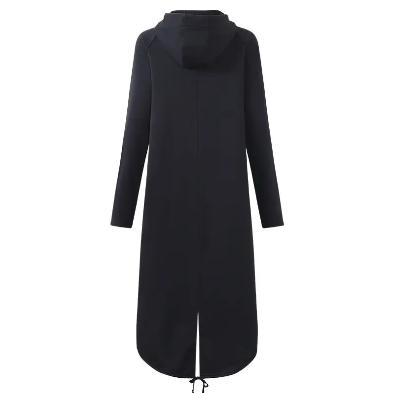 Black Fleece Hooded Windbreaker Long Coat S-5XL Women — feature 5