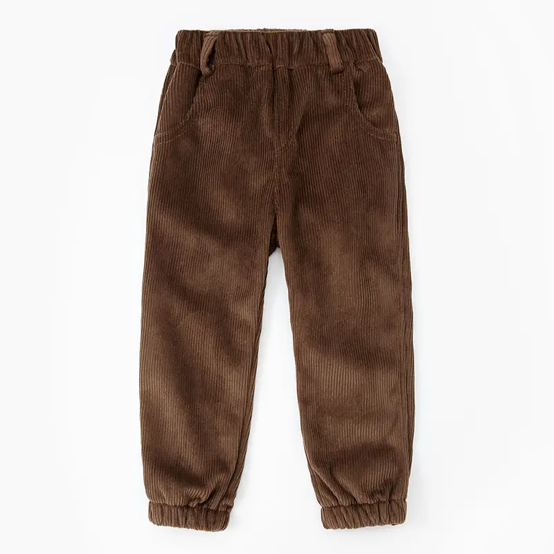 Brown Corduroy Padded Casual Pants for Boys Girls