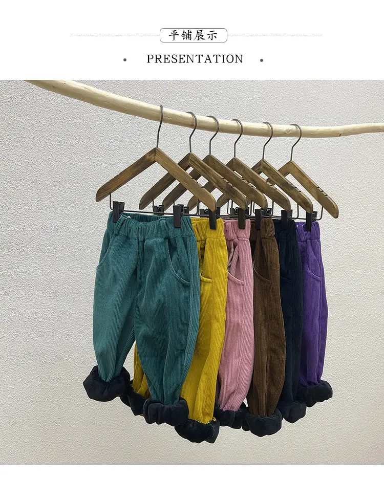 Brown Corduroy Padded Casual Pants for Boys Girls — feature 15