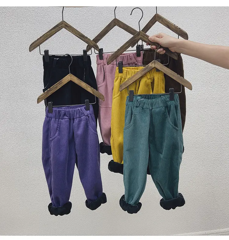 Brown Corduroy Padded Casual Pants for Boys Girls — feature 19