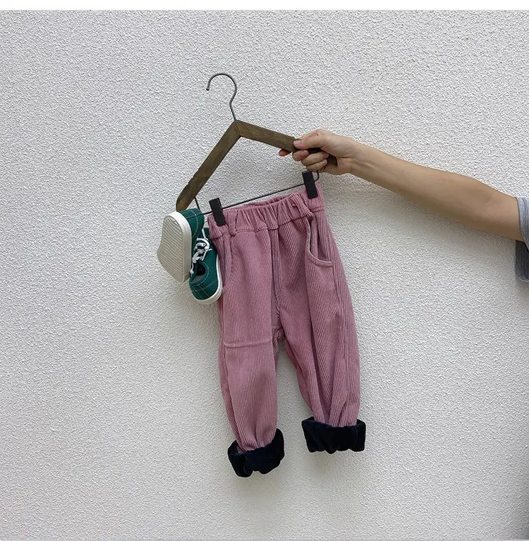 Brown Corduroy Padded Casual Pants for Boys Girls — feature 2