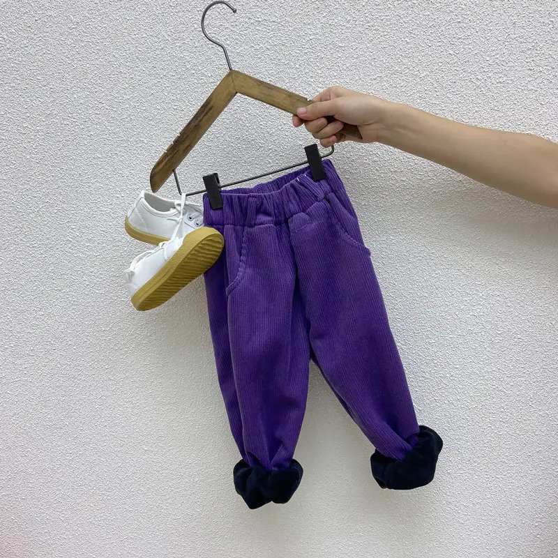 Brown Corduroy Padded Casual Pants for Boys Girls