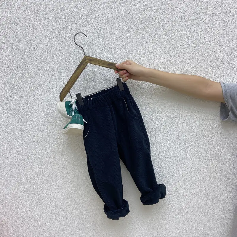 Brown Corduroy Padded Casual Pants for Boys Girls