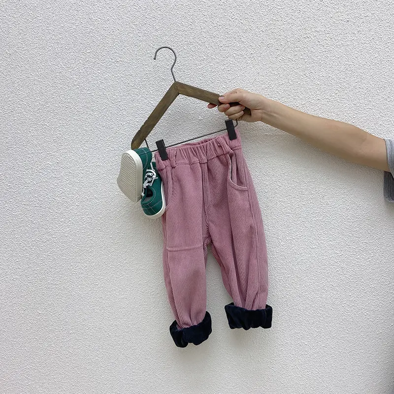 Brown Corduroy Padded Casual Pants for Boys Girls