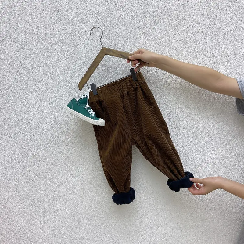 Brown Corduroy Padded Casual Pants for Boys Girls