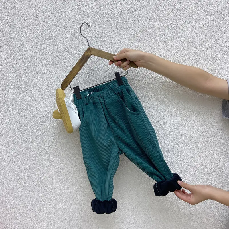 Brown Corduroy Padded Casual Pants for Boys Girls