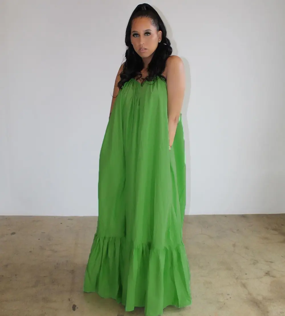Blue Sleeveless Solid Color Long Swing Dress - Image 8