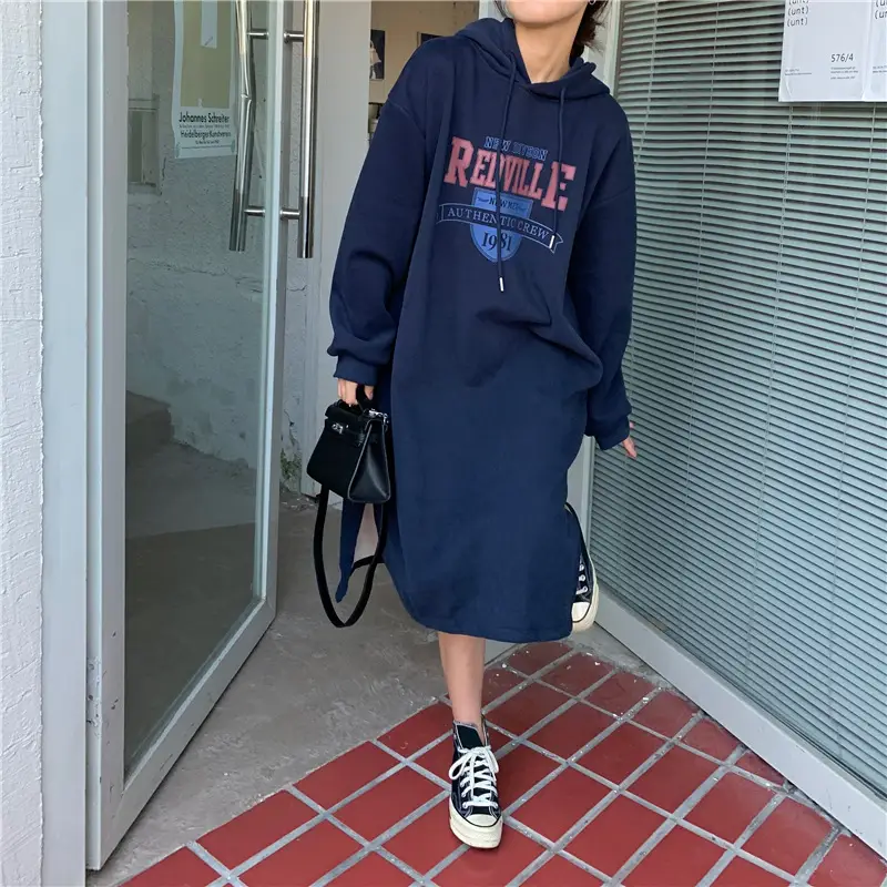 Women Long Hooded Sweatshirt Dress Beige Fleece 2025 — feature 26