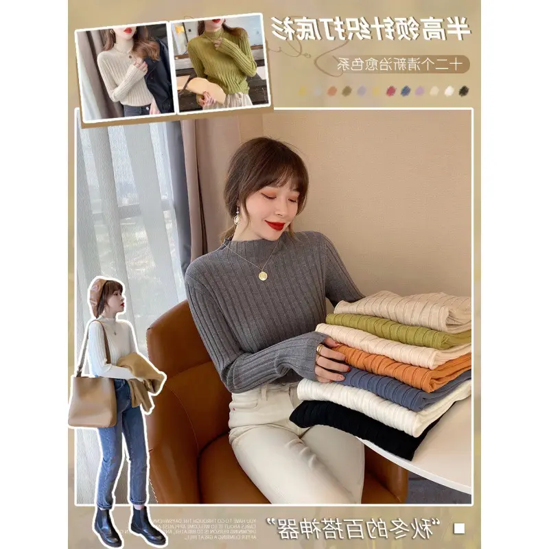 Women's Mock Collar Sweater Top Black Knit Winter Wear - Image 14