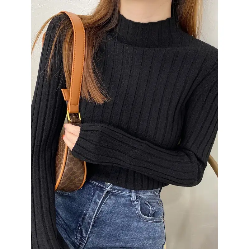 Women's Mock Collar Sweater Top Black Knit Winter Wear - Image 16