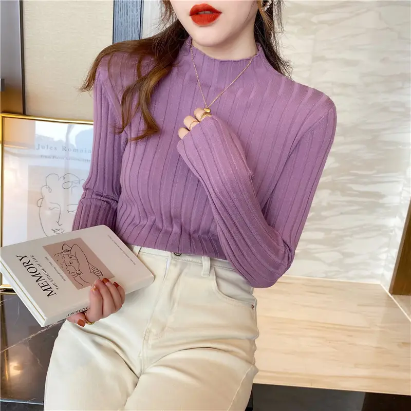 Women's Mock Collar Sweater Top Black Knit Winter Wear — feature 7